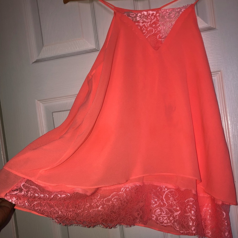 Pink V neck lace top